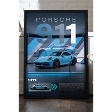 Duvarda Porsche 911 Siyah Ahşap Çerçeveli Poster, Dekoratif Araba Duvar Tablosu