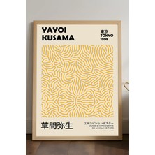 Duvarda Yayoi Kusama Doğal Ahşap Çerçeveli Poster, Dekoratif Sanatsal Duvar Tablosu