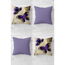 Yağmur Store Leylak Uçan Kelebekler Gizli Fermuarlı Kırlent Kılıfı Koltuk Yastık Kılıfı TAKIM(4ADET), Leylak-Bej 43 x 43