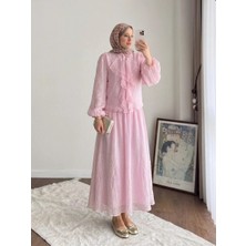 RFK Butik Kadın Ince Modal Önü Fırfırlı Etekli Tesettür Takım - Pembe