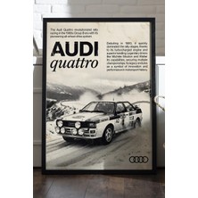 Duvarda Audi Quattro Siyah Ahşap Çerçeveli Poster, Dekoratif Araba Duvar Tablosu