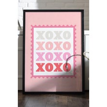 Duvarda Xoxo Ahşap Çerçeveli Poster, Dekoratif Pembe Duvar Tablosu