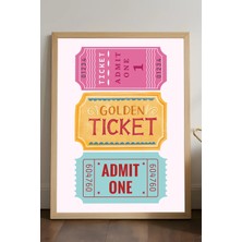 Duvarda Golden Ticket Ahşap Çerçeveli Poster, Dekoratif Hediyelik Duvar Tablosu