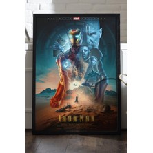 Duvarda Iron Man Siyah Ahşap Çerçeveli Poster, Dekoratif Film Duvar Tablosu