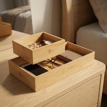 Yağmur Store 2'li Çok Amaçlı Bambu Organizer Set - Büyük ve Küçük Boy Banyo, Mutfak ve Ofis Düzenleyici Kutu - Ahşap Dekoratif Saklama Seti (33X16X12 cm & 15X15X6 Cm)