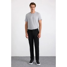 Süvari Siyah Slim Karışık Desen Armürlü Normal Bel Casual Pantolon