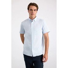 Süvari Buz Mavi Regular Düğmeli Yaka Kareli İpliği Boyalı Kapaksız Cep Manşetli Kısa Kollu Casual Gömlek