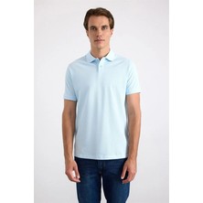 Süvari Buz Mavi Slim Düz Nakışlı Pike Düğmeli Polo Yaka Tişört