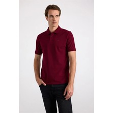Süvari Koyu Bordo Regular Düz Nakışlı Pike Düğmeli Polo Yaka Tişört