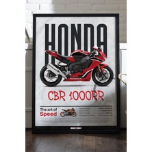 Duvarda Honda Cbr 1000RR Siyah Ahşap Çerçeveli Poster, Dekoratif Motosiklet Duvar Tablosu