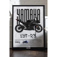 Duvarda Yamaha Yzf-R3 Siyah Ahşap Çerçeveli Poster, Dekoratif Motosiklet Duvar Tablosu