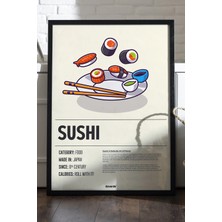 Duvarda Sushi Ahşap Çerçeveli Poster, Dekoratif Mutfak Duvar Tablosu