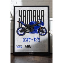 Duvarda Yamaha Yzf-R3 Siyah Ahşap Çerçeveli Poster, Dekoratif Motosiklet Duvar Tablosu