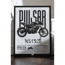 Duvarda Bajaj Pulsar Ns 125 Siyah Ahşap Çerçeveli Poster, Dekoratif Motosiklet Duvar Tablosu