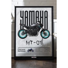 Duvarda Yamaha Mt-07 Siyah Ahşap Çerçeveli Poster, Dekoratif Motosiklet Duvar Tablosu