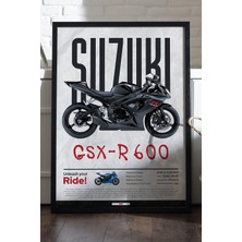 Duvarda Suzuki Gsx-R 600 Siyah Ahşap Çerçeveli Poster, Dekoratif Motosiklet Duvar Tablosu