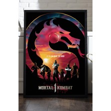 Duvarda Mortal Kombat Siyah Ahşap Çerçeveli Poster, Dekoratif Oyun Duvar Tablosu