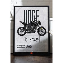Duvarda Voge R 125 Siyah Ahşap Çerçeveli Poster, Dekoratif Motosiklet Duvar Tablosu