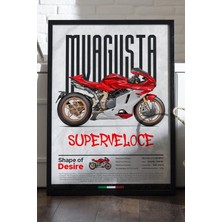 Duvarda Mv Agusta Superveloce Siyah Ahşap Çerçeveli Poster, Dekoratif Motosiklet Duvar Tablosu