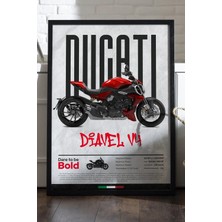Duvarda Ducati Diavel V4 Siyah Ahşap Çerçeveli Poster, Dekoratif Motosiklet Duvar Tablosu