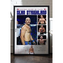 Duvarda Sean Strickland Ufc Siyah Ahşap Çerçeveli Poster, Dekoratif Dövüş Duvar Tablosu