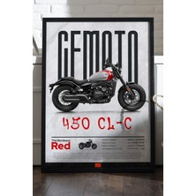 Duvarda Cfmoto 450 Cl-C Siyah Ahşap Çerçeveli Poster, Dekoratif Motosiklet Duvar Tablosu