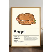 Duvarda Bagel Ahşap Çerçeveli Poster, Dekoratif Mutfak Duvar Tablosu