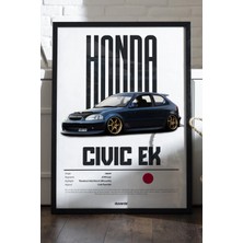 Duvarda Honda Civic Ek Araba Siyah Ahşap Çerçeveli Poster, Dekoratif Duvar Tablosu