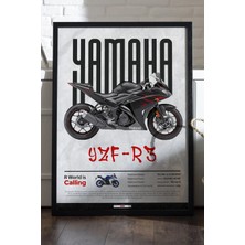 Duvarda Yamaha Yzf-R3 Siyah Ahşap Çerçeveli Poster, Dekoratif Motosiklet Duvar Tablosu
