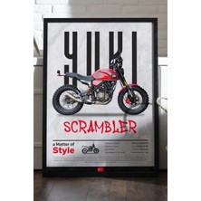 Duvarda Yuki Scrambler Siyah Ahşap Çerçeveli Poster, Dekoratif Motosiklet Duvar Tablosu