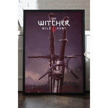 Duvarda The Witcher Siyah Ahşap Çerçeveli Poster, Dekoratif Oyun Duvar Tablosu