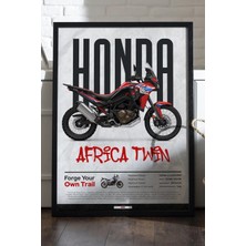 Duvarda Honda Africa Twin Siyah Ahşap Çerçeveli Poster, Dekoratif Motosiklet Duvar Tablosu
