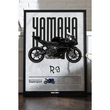 Duvarda Yamaha R9 Siyah Ahşap Çerçeveli Poster, Dekoratif Motosiklet Duvar Tablosu