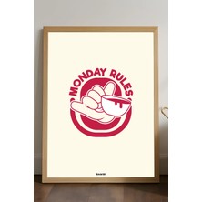 Duvarda Monday Rules Ahşap Çerçeveli Poster, Dekoratif Mutfak Duvar Tablosu