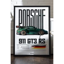Duvarda Porsche 911 Gt3 Rs Araba Siyah Ahşap Çerçeveli Poster, Dekoratif Duvar Tablosu