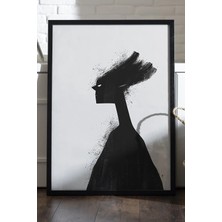 Duvarda Heavy Thoughts Siyah Ahşap Çerçeveli Poster, Dekoratif Soyut Monokrom Duvar Tablosu