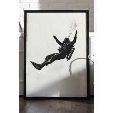 Duvarda Falling Soul Siyah Ahşap Çerçeveli Poster, Dekoratif Soyut Monokrom Duvar Tablosu