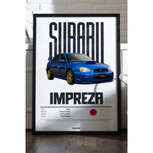 Duvarda Subaru Impreza Araba Siyah Ahşap Çerçeveli Poster, Dekoratif Duvar Tablosu