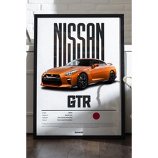 Duvarda Nissan Gtr Araba Siyah Ahşap Çerçeveli Poster, Dekoratif Duvar Tablosu