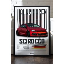 Duvarda Valkswagen Scirocco Araba Siyah Ahşap Çerçeveli Poster, Dekoratif Duvar Tablosu