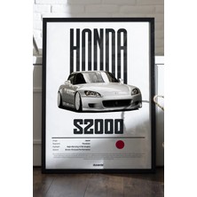 Duvarda Honda S2000 Araba Siyah Ahşap Çerçeveli Poster, Dekoratif Duvar Tablosu
