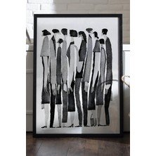 Duvarda Silent March Siyah Ahşap Çerçeveli Poster, Dekoratif Soyut Monokrom Duvar Tablosu