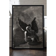 Duvarda Broken Wings Siyah Ahşap Çerçeveli Poster, Dekoratif Soyut Monokrom Duvar Tablosu