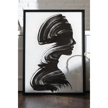 Duvarda Ink Whisper Siyah Ahşap Çerçeveli Poster, Dekoratif Soyut Monokrom Duvar Tablosu