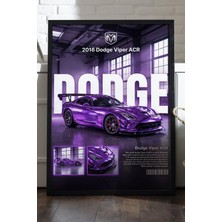 Duvarda Dodge Viper Siyah Ahşap Çerçeveli Poster, Dekoratif Araba Duvar Tablosu
