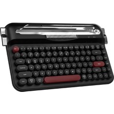 Yağmur Store Kablosuz Bluetooth & 2.4g Çift Modlu Retro Daktilo Tasarımlı Klavye – Yuvarlak Tuşlu, Tablet & Telefon Standlı, Ergonomik, Taşınabilir, Pille Çalışan, Sessiz ve Konforlu  AF84 Siyah