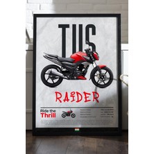 Duvarda Tvs Raider Siyah Ahşap Çerçeveli Poster, Dekoratif Motosiklet Duvar Tablosu