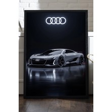 Duvarda Audi R8 Siyah Ahşap Çerçeveli Poster, Dekoratif Araba Duvar Tablosu