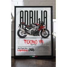 Duvarda Aprilia Tuono V4 Factory Siyah Ahşap Çerçeveli Poster, Dekoratif Motosiklet Duvar Tablosu