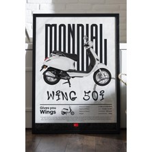 Duvarda Mondial Wing 50I Siyah Ahşap Çerçeveli Poster, Dekoratif Motosiklet Duvar Tablosu